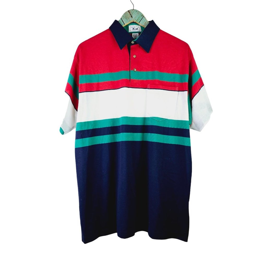 Vintage Carriage Trade Color Block Pocket Ultra Thin SINGLE Stitch Polo Top, Lg